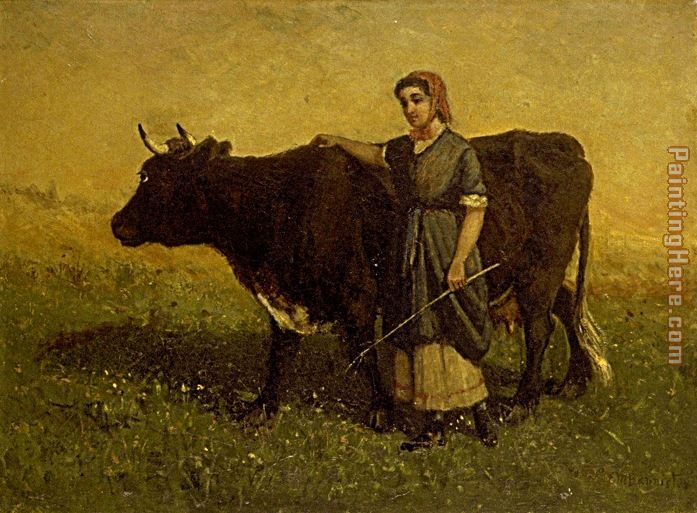 Edward Mitchell Bannister woman walking with cow